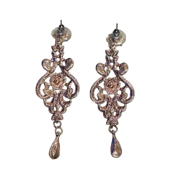 NWT Rose Gold Rhinestone Statement Necklace & Earrings Set - Picture 11 of 16